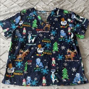 Holiday Print Scrub Top